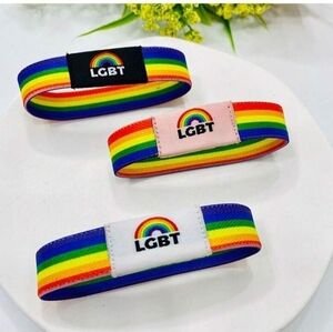 Hand Crafted Ribbon bracelet LGBT Pride Multicolored Rainbow Design Set of 3